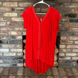 Free People Vibrant Redish Orange Button-Down Tunic